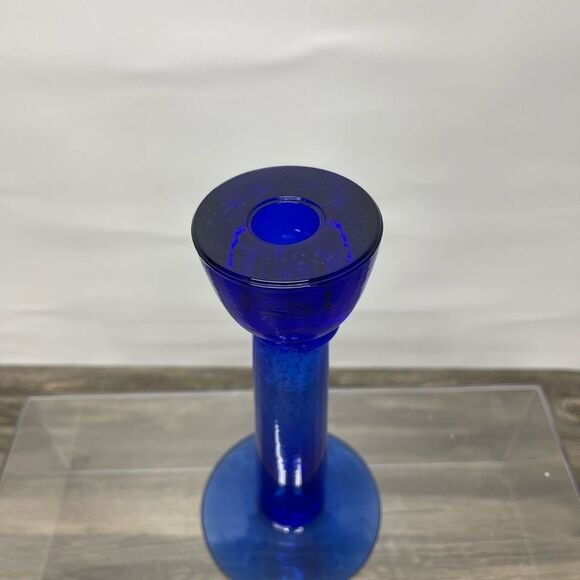 Cobalt Blue Art Glass Candle Holder – 7.5” Mid-Century Style - Picture 4 of 8
